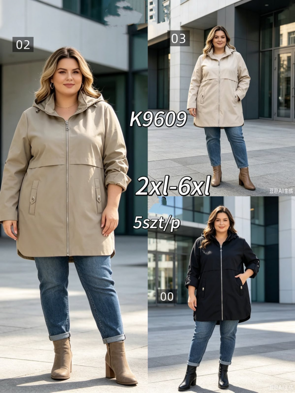 Kurtki damskie cienki Roz 2XL-6XL, 1 Kolor .Paczka 5 szt
